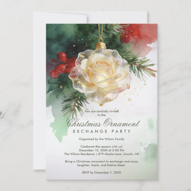 Invitación Elegant Christmas Ornament Shaped Like a Rose (Anverso)