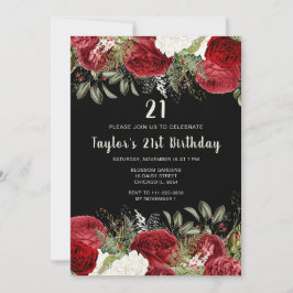 Invitación Elegant Christmas Red Flowers Birthday Party