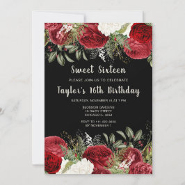 Invitación Elegant Christmas Red Flowers Sweet Sixteen