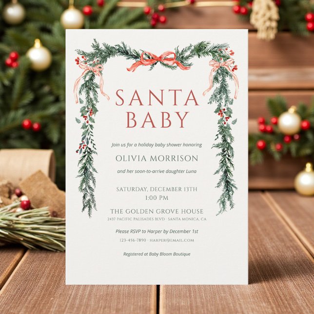 Invitación Elegant Christmas Santa Baby Red Bow Baby Shower (Subido por el creador)