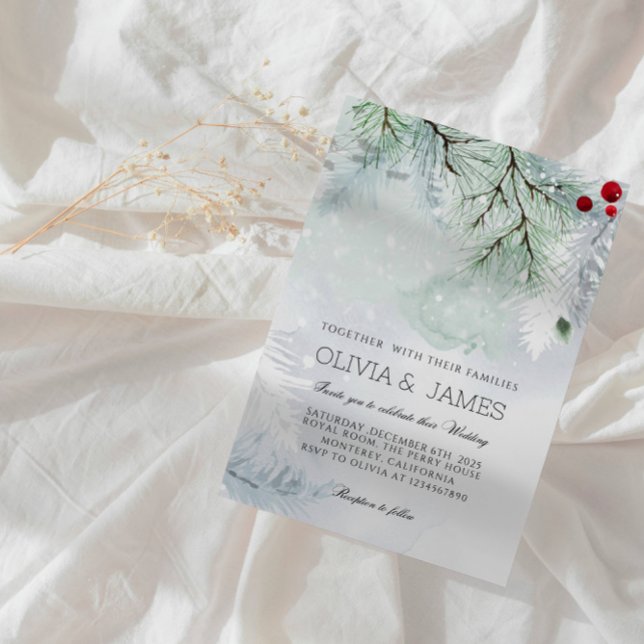 Invitación Elegant Christmas Wedding-Red &Green Holiday Party (Subido por el creador)