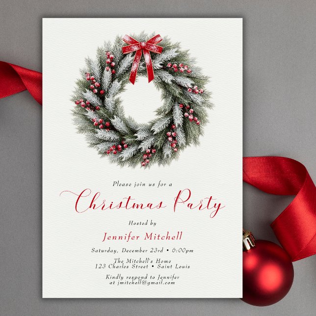 Invitación Elegant Christmas Wreath Holiday Party (Elegant Christmas Wreath Holiday Party Invitation)