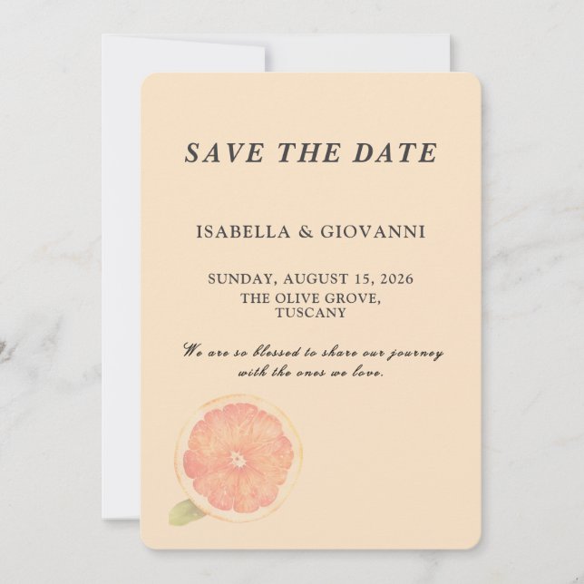 Invitación Elegant Citrus Grapefruit Wedding Save the Date (Anverso)