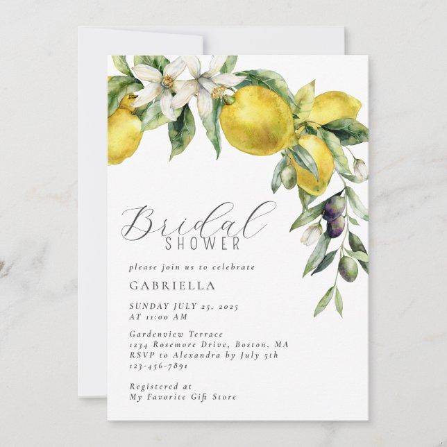 Invitación Elegant Citrus Lemon Bridal Shower (Anverso)