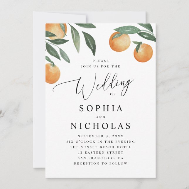 Invitación Elegant Citrus Wedding | Italian Garden Orange (Anverso)