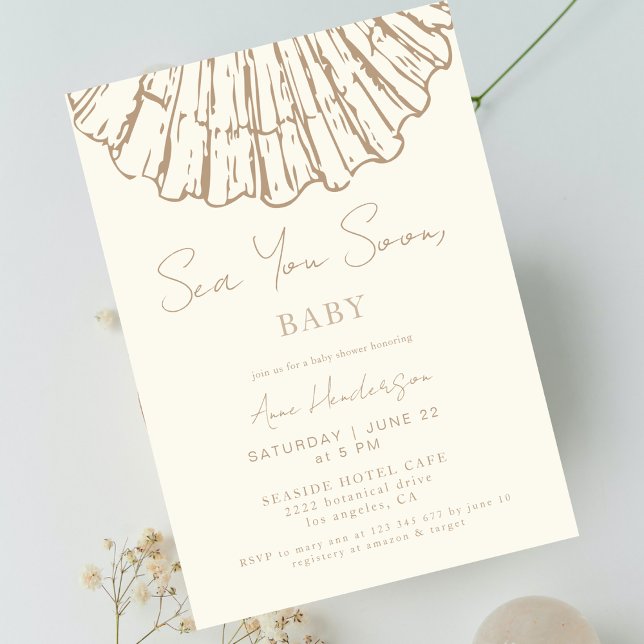 Invitación Elegant Clam Shell Sea You Soon Baby Shower (Subido por el creador)