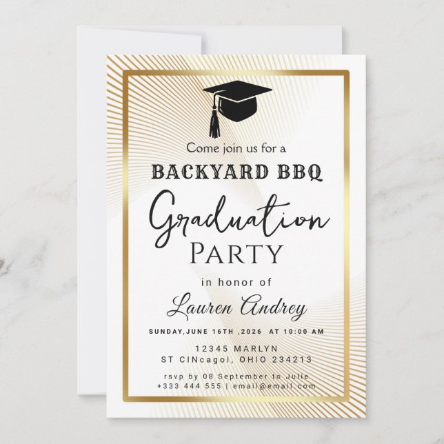Invitación Elegant Class of 2027 Grad Party Invite with Gold  (Anverso)