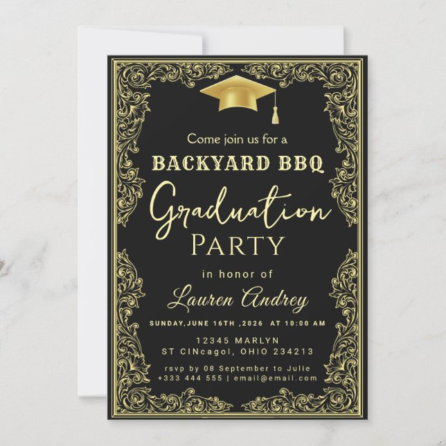 Invitación Elegant Class of 2027 Grad Party Invite with Gold  (Anverso)