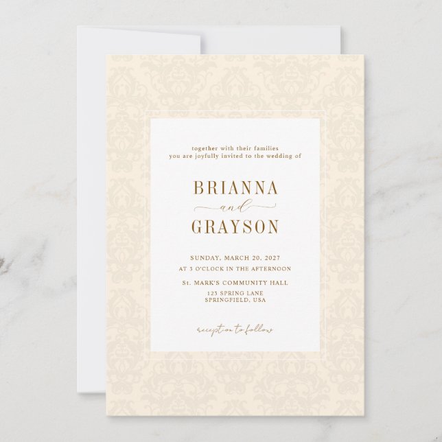 Invitación Elegant Classic Beige Script Vintage Wedding  (Anverso)