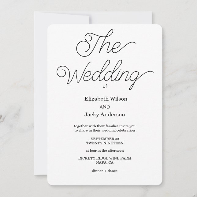 Invitación Elegant Classic Black and White Caligraphy Wedding (Anverso)