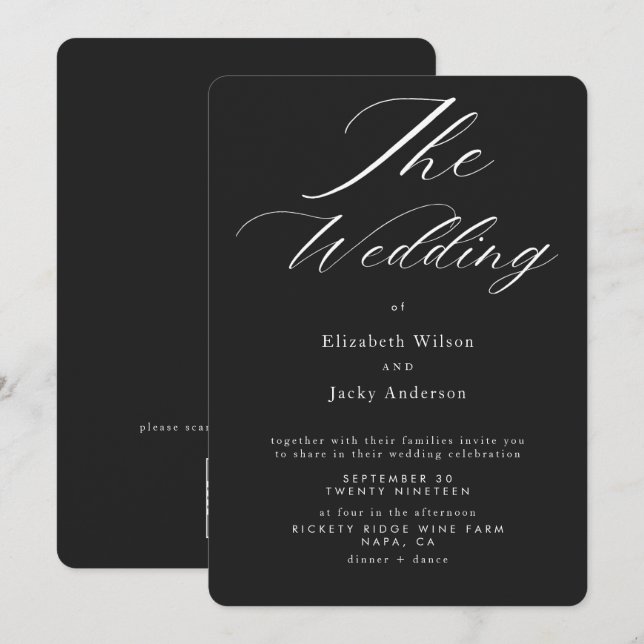 Invitación Elegant Classic Black and White QR code Wedding (Anverso / Reverso)