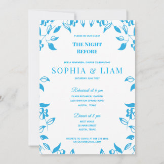 Invitación elegant classic blue floral rehearsal Invitation