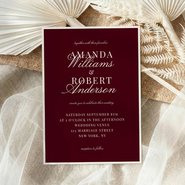 Invitación Elegant Classic Burgundy Old Money Wedding (Subido por el creador)