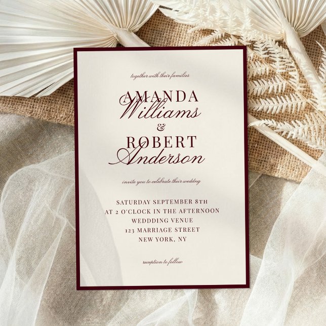 Invitación Elegant Classic Burgundy Old Money Wedding (Subido por el creador)