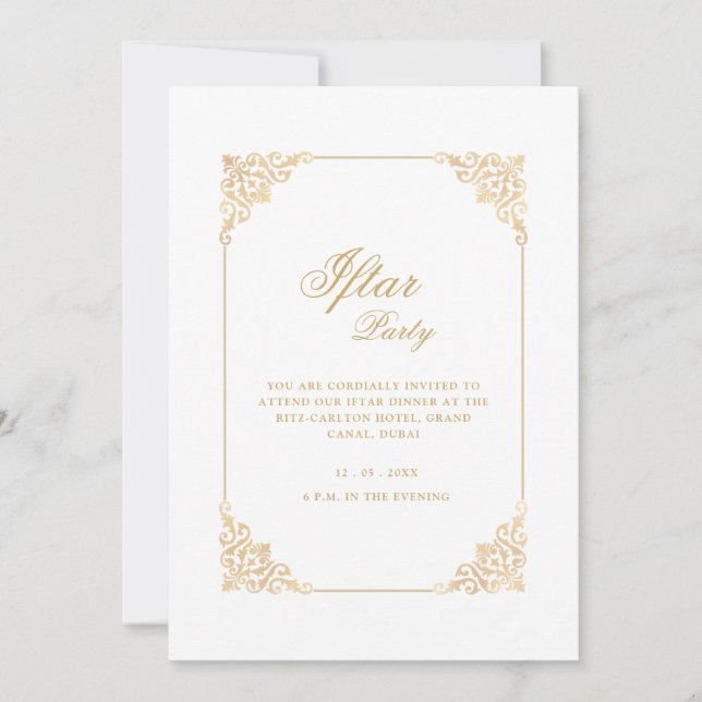 Invitación Elegant Classic Frame Gold Script Iftar Party (Anverso)