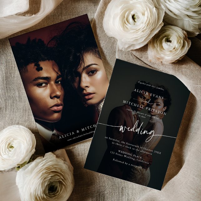 Invitación Elegant Classic Minimalist Script Wedding 2 Photo (Elegant Classic Minimalist Script Wedding 2 Photo Invitation)