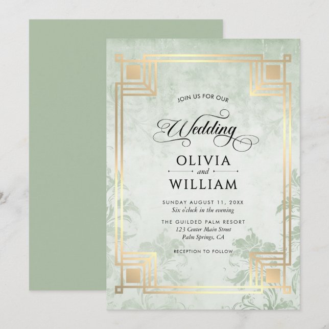 Invitación Elegant Classic Sage Green Wedding (Anverso / Reverso)