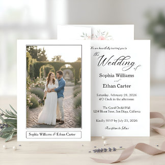 Invitación Elegant Classic White Themed Photo Wedding