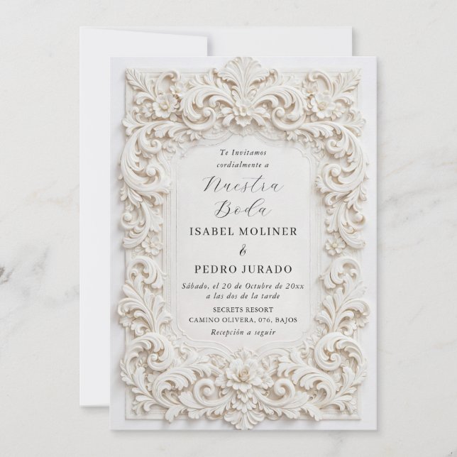 Invitación Elegant Classy Baroque Frame Nuestra Boda Wedding (Anverso)