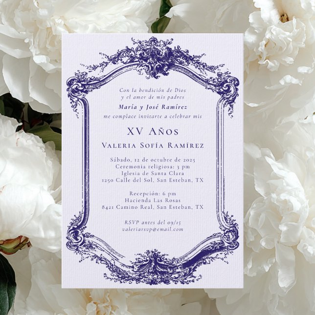 Invitación Elegant Classy Navy Blue Quinceañera 15th Birthday (Subido por el creador)