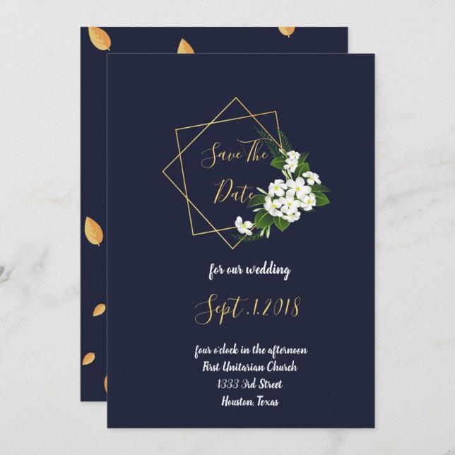 Invitación Elegant Classy Navy Geometric guardar la fecha (Anverso / Reverso)