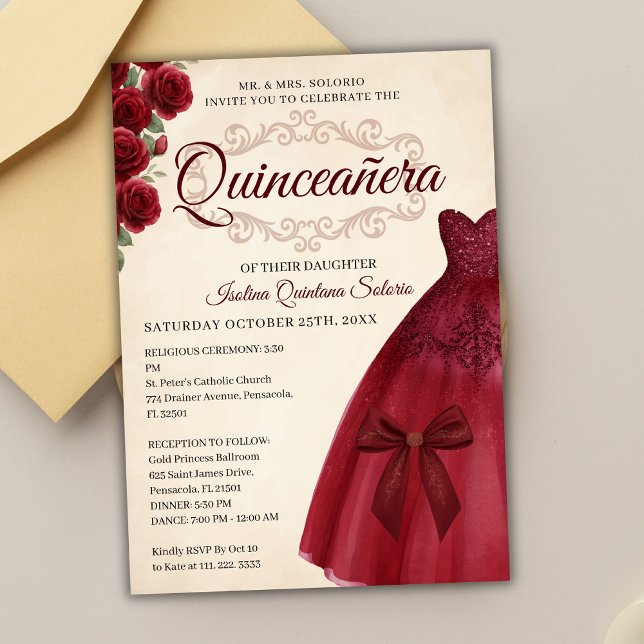 Invitación Elegant Classy Quinceanera 15th birthday Burgundy  (Subido por el creador)