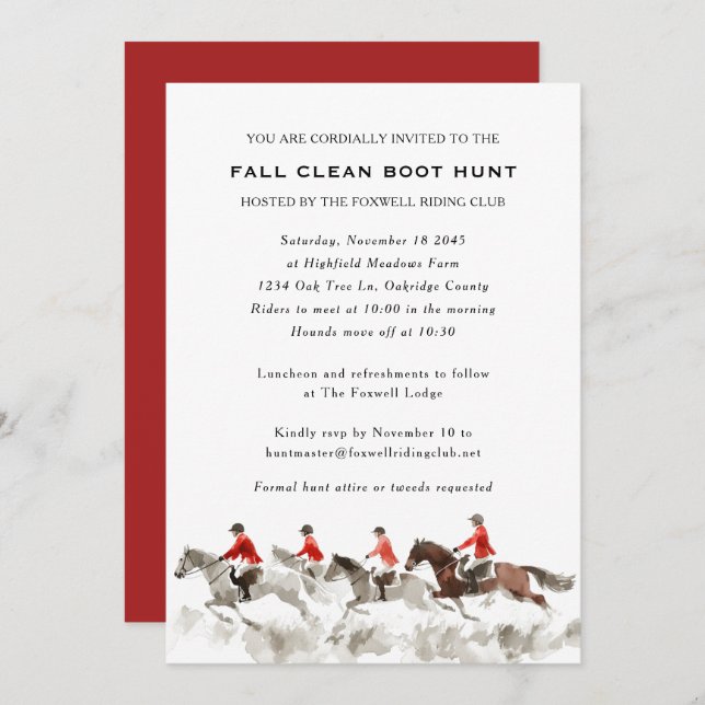 Invitación Elegant Clean Boot Hunt Fox Hunting Equestrian (Anverso / Reverso)