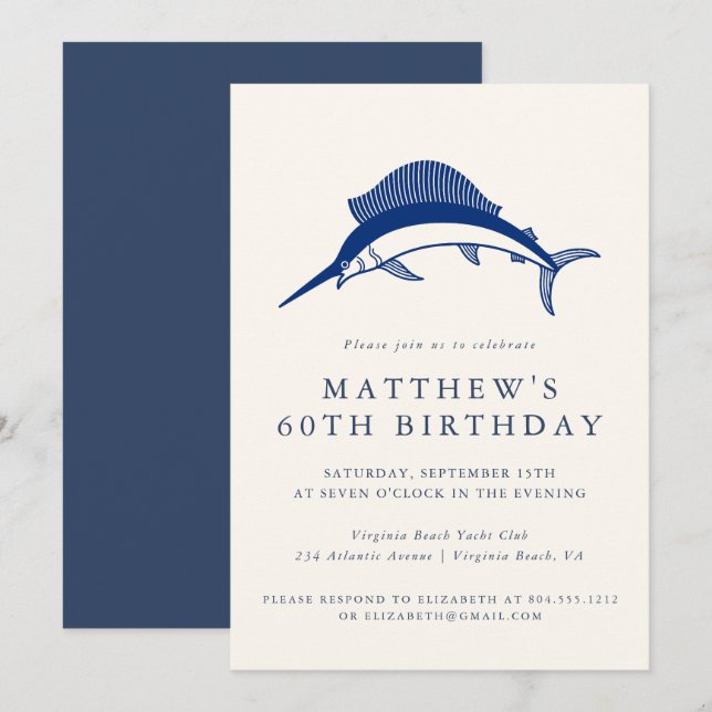 Invitación Elegant Coastal Fisherman Adult Birthday Party  (Anverso / Reverso)
