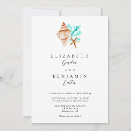 Invitación Elegant Coastal Seashell Watercolor Beach Wedding