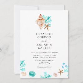 Invitación Elegant Coastal Seashell Watercolor Beach Wedding
