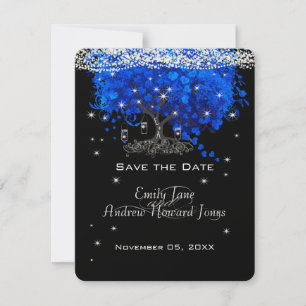 Invitación Elegant Cobalt Blue Heart Leaf Tree Save the Date