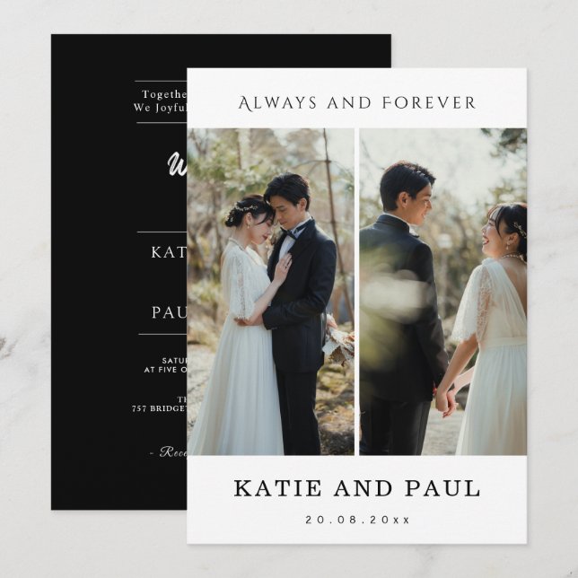 Invitación Elegant Collage 2 Photo Modern Black Chic Wedding  (Anverso / Reverso)