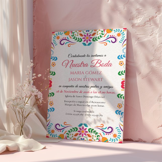 Invitación Elegant Colorful Floral Fiesta Spanish Wedding (Elegant Colorful Floral Fiesta Spanish Wedding Invitation)