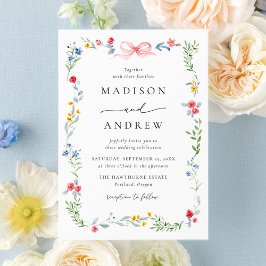 Invitación Elegant Colorful Wildflower Pink Bow Wedding