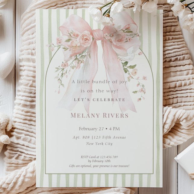 Invitación Elegant Coquette Pink Blush Roses Bow Baby Shower (Subido por el creador)