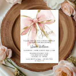 Invitación Elegant Coquette Pink & Gold Bow Sweet Sixteen