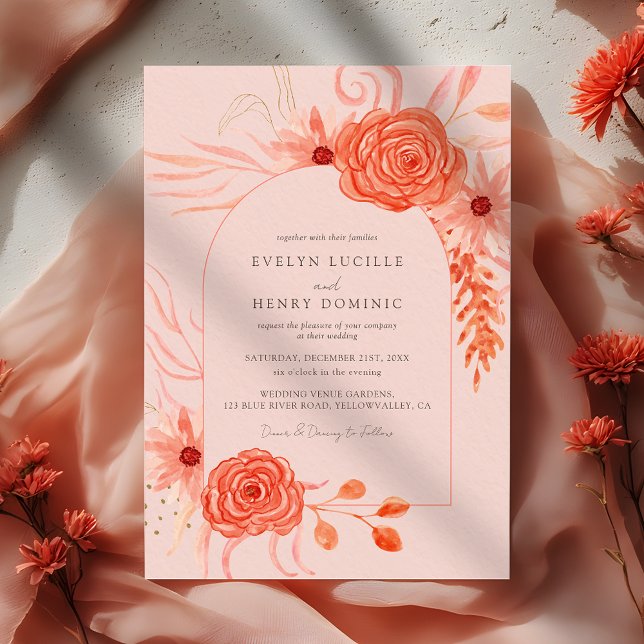 Invitación Elegant Coral Floral Terracotta Wedding (Subido por el creador)