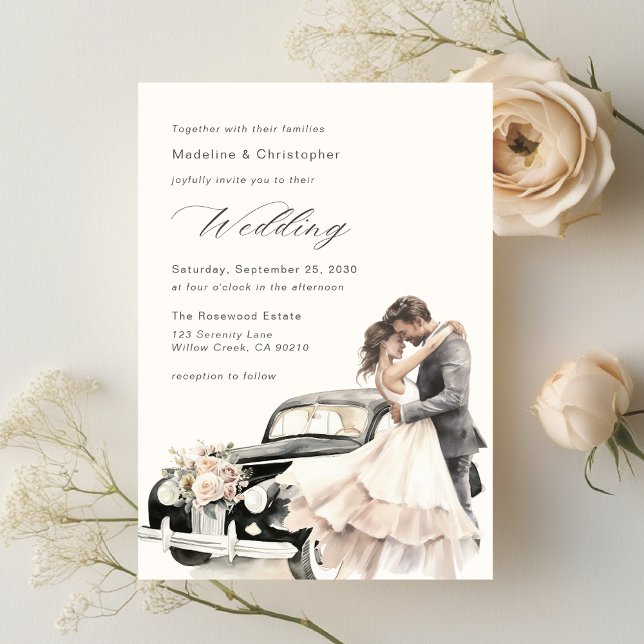 Invitación Elegant Couple Vintage Wedding Car Invitation (Subido por el creador)
