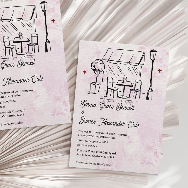 Invitación Elegant Courtyard Bistro Theme Romantic Wedding (Elegant Courtyard Bistro Theme Romantic Wedding Invitation)