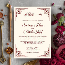 Invitación Elegant Cream and Burgundy Islamic Muslim Wedding