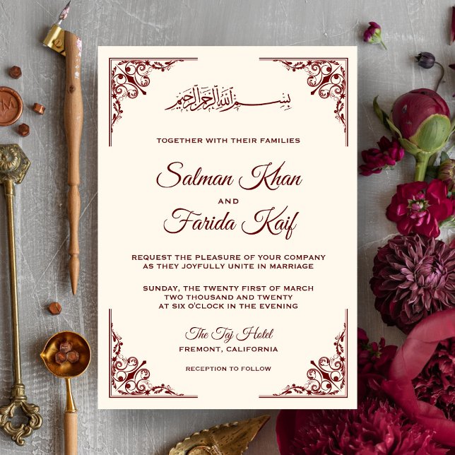 Invitación Elegant Cream and Burgundy Islamic Muslim Wedding (Subido por el creador)