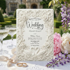 Invitación Elegant Cream Faux Sculpted Swans Wedding  