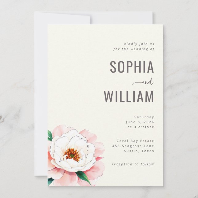 Invitación Elegant Cream Floral Wedding Invitation (Anverso)