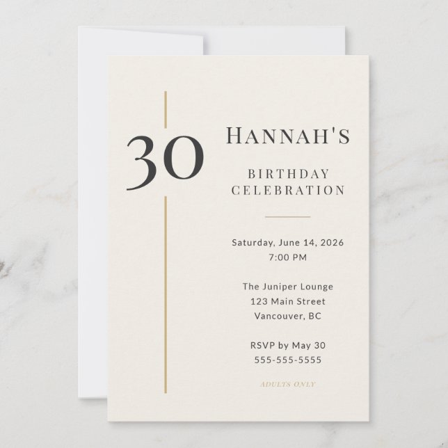 Invitación Elegant Cream & Gold 30th Birthday (Anverso)