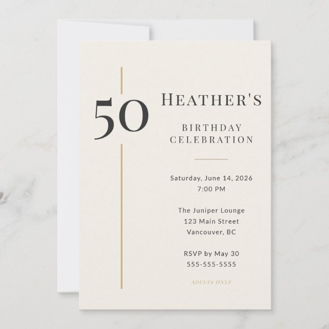 Invitación Elegant Cream & Gold 50th Birthday (Anverso)