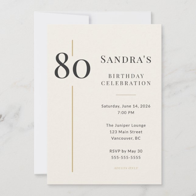 Invitación Elegant Cream & Gold 80th Birthday (Anverso)