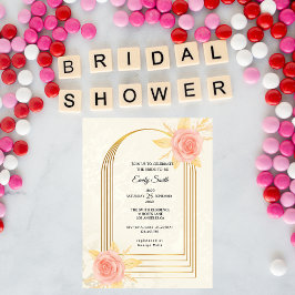 Invitación Elegant Cream Roses Golden  Luxury  Bridal Shower