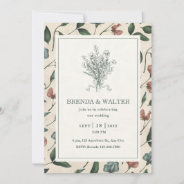 Invitación Elegant Cream Rustic Wildflower Sketch Wedding 
