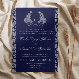 Invitación Elegant Crest Monogram Navy Heritage Wedding