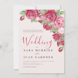 Invitación Elegant Crimson & Pink Roses Wedding Invitation